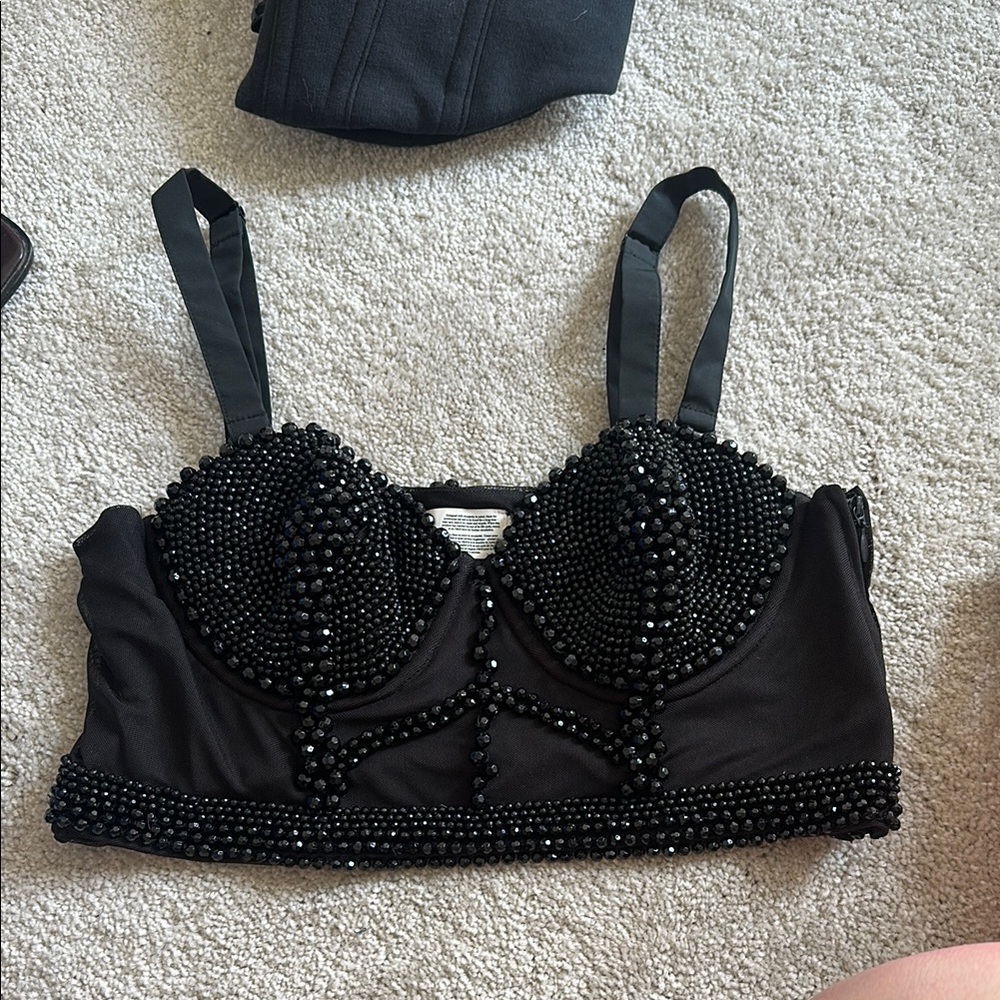 H&M studio Black Beaded Corset